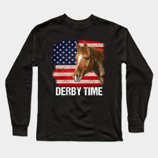 Derby USA Flag Horse Vintage Derby Time Long Sleeve T-Shirt